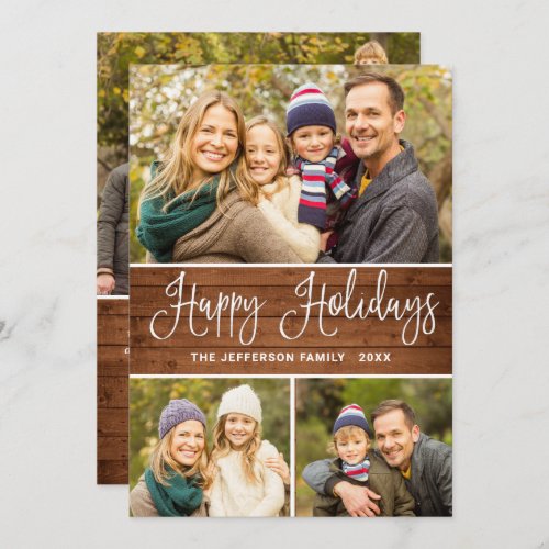 Minimalist Rustic 4 PHOTO Christmas Greeting Boho Holiday Card