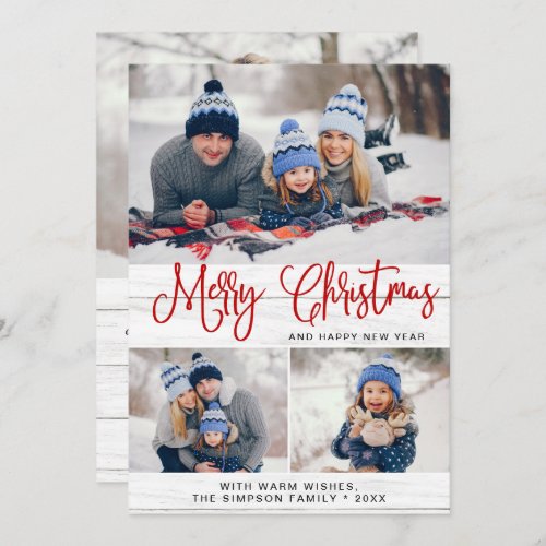 Minimalist Rustic 4 PHOTO Merry Christmas Greeting Holiday Card