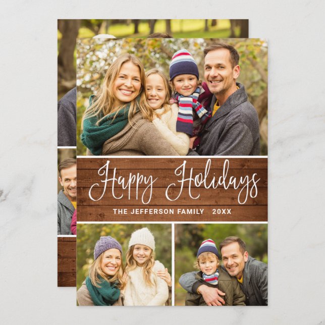 Minimalist Rustic 6 PHOTO Christmas Greeting Boho Holiday Card (Front/Back)