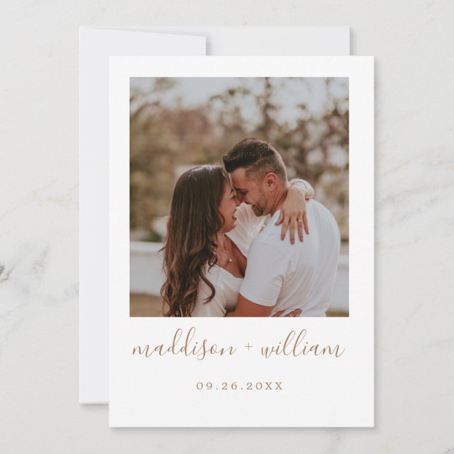 Minimalist rustic beige with photo wedding invitat invitation (Front)