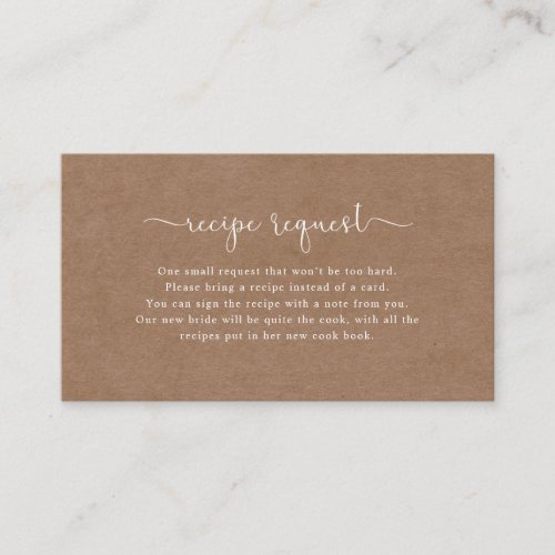 Minimalist Rustic Bridal Recipe Request Card