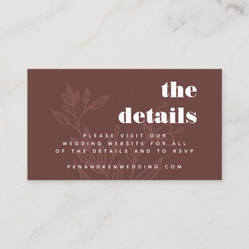 Minimalist Rustic Brown Floral Line Art Wedding  Enclosure Card