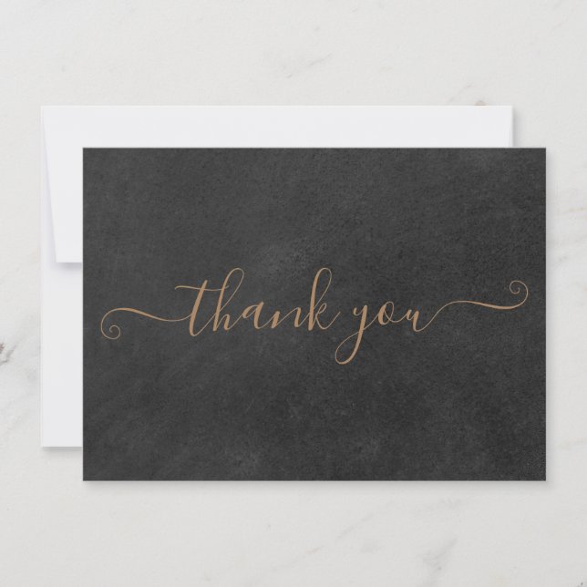 Minimalist Rustic Chalkboard Gold Script Thank You Card (Front)