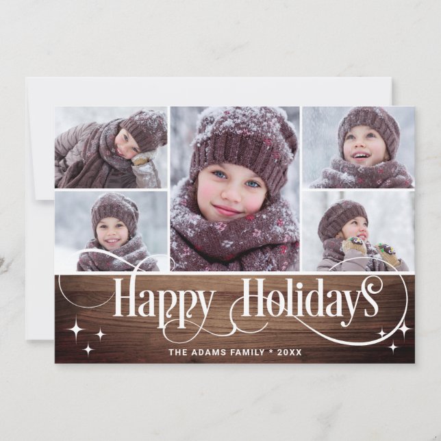 Minimalist Rustic Christmas 5 PHOTOS Greetings Holiday Card (Front)