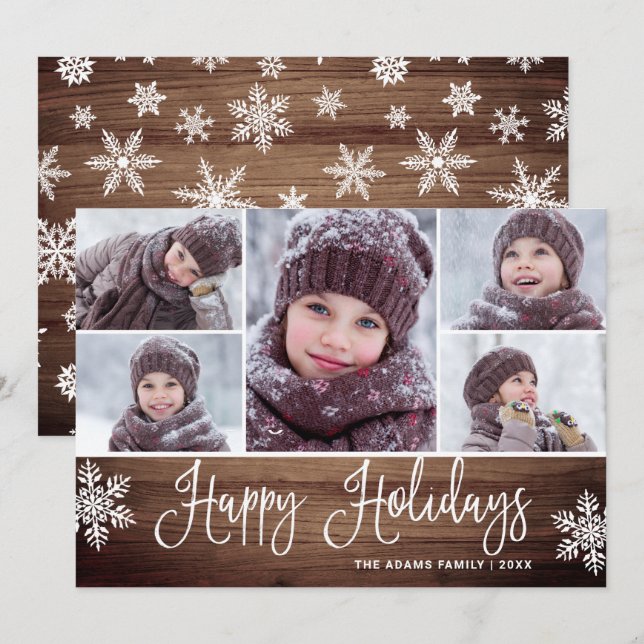 Minimalist Rustic Christmas 5 PHOTOS Greetings Holiday Card (Front/Back)
