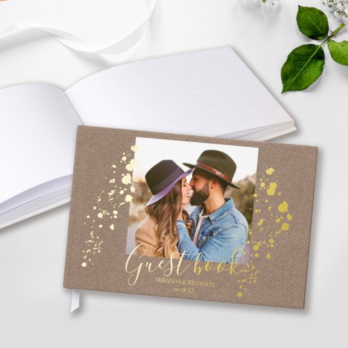 Minimalist Rustic Country Photo Wedding Foil Guest Book