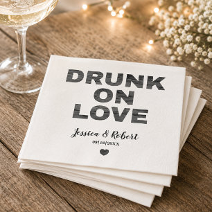 Minimalist Rustic Drunk on Love Wedding Cocktail Napkins
