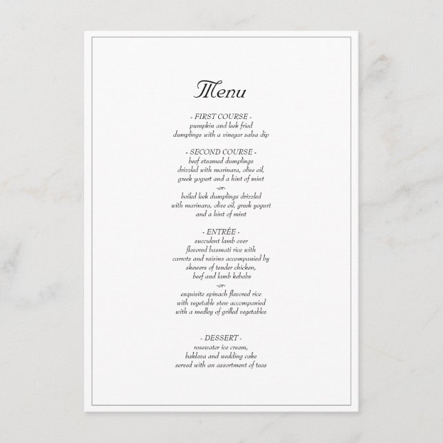 Minimalist Rustic Elegant Wedding Dinner Menu (Front)
