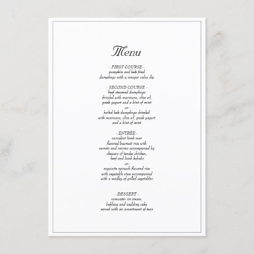 Minimalist Rustic Elegant Wedding Dinner Menu