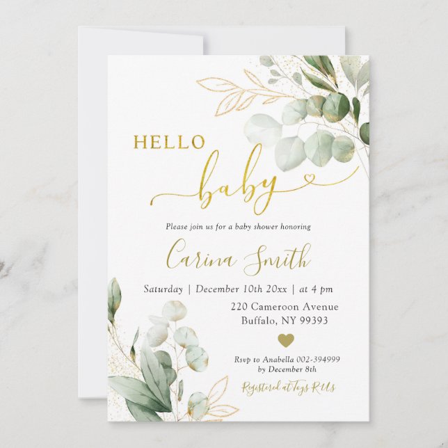 Minimalist Rustic Eucalyptus Greenery Baby Shower Invitation (Front)