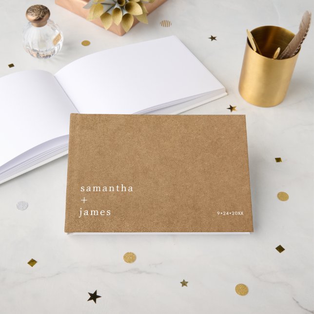 Minimalist Rustic Faux Kraft Non-Photo Wedding Guest Book (Front Open)