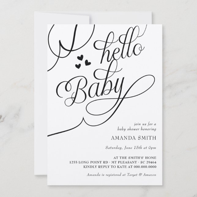 Minimalist Rustic Gender Neutral Hello Baby Shower Invitation (Front)