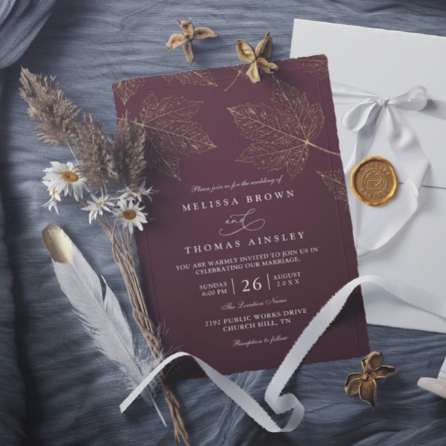 Minimalist Rustic Gilded Maple Elegant Wedding Invitation (Creator Uploaded)