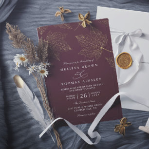 Minimalist Rustic Gilded Maple QR Code Wedding Invitation