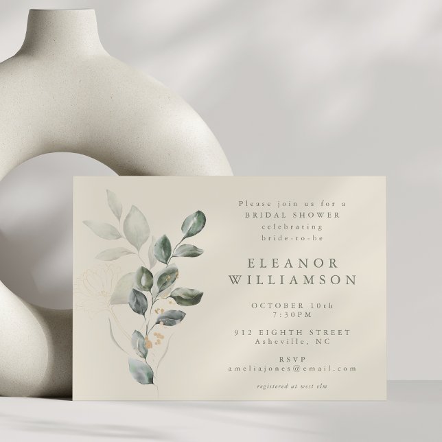 Minimalist Rustic Gold Greenery Bridal Shower Invitation (Creator Uploaded)