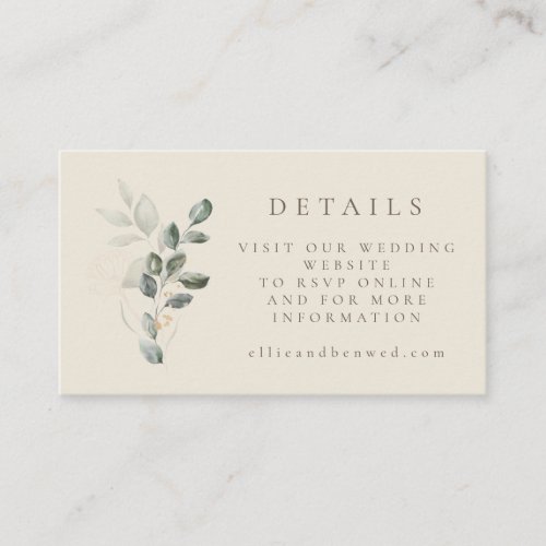 Minimalist Rustic Gold Greenery Wedding Website Enclosure Card