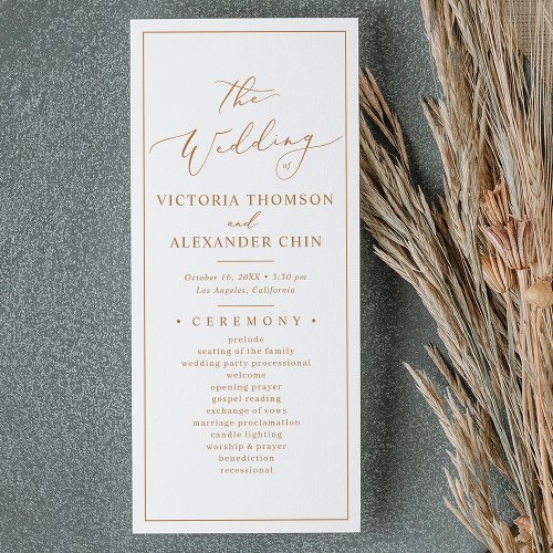 Minimalist Rustic Gold Wedding Programs  