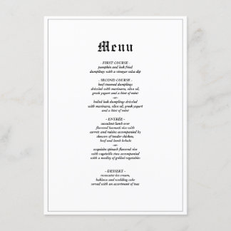 Minimalist Rustic Gothic Elegant Wedding Dinner Menu