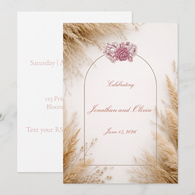 Minimalist Rustic Invite with Blush Accent (Front/Back)