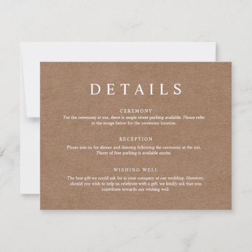 Minimalist Rustic Kraft Details Enclosure Card