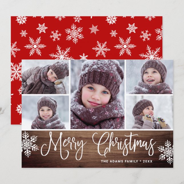 Minimalist Rustic Merry Christmas 5 PHOTOS Holiday Card (Front/Back)