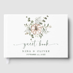 Minimalist Rustic Pumpkin and Green Leaves Wedding Guest Book