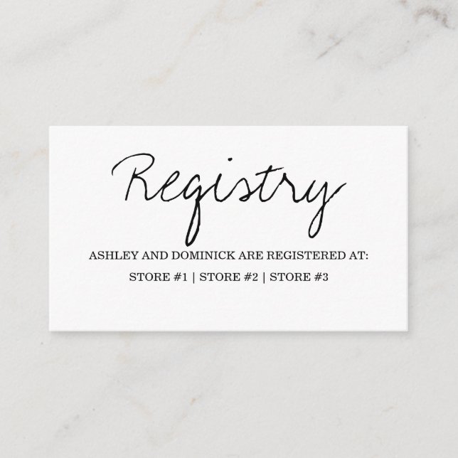 Minimalist Rustic Script Wedding Registry Enclosure Card (Front)