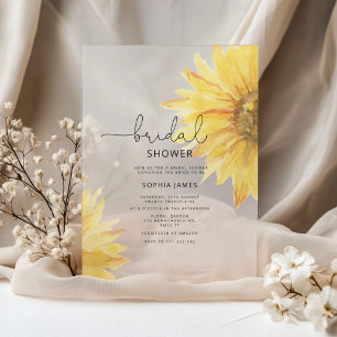 Minimalist Rustic Sunflower Bridal Shower Acrylic Invitations
