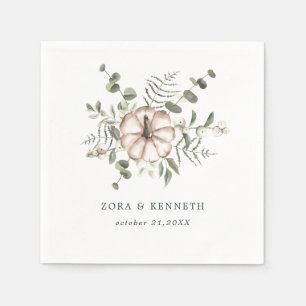 Minimalist Rustic Watercolor Pumpkin Fall Wedding Napkins