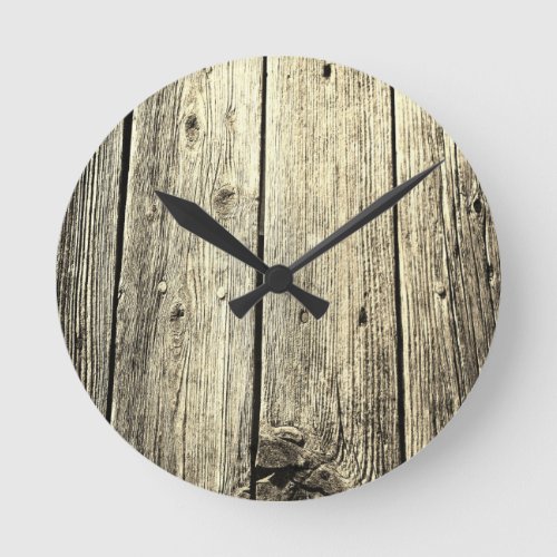Minimalist Rustic Weathered Barn Wood Look Round Clock