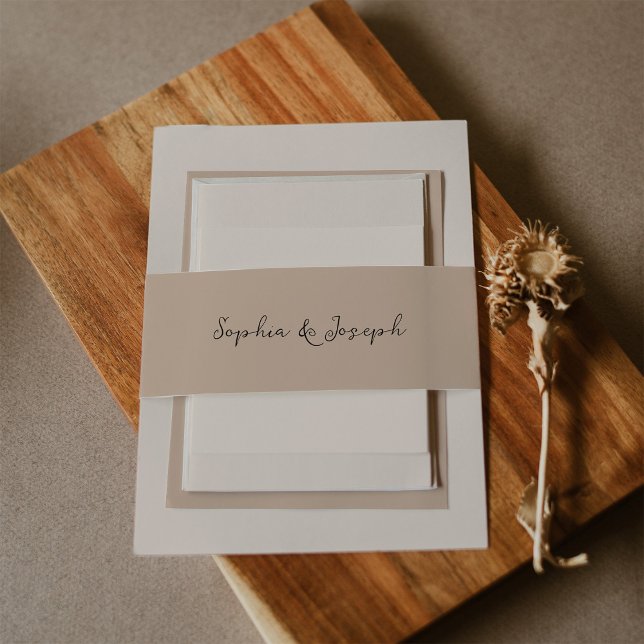 Minimalist Rustic Wedding | Dark Neutral Beige Invitation Belly Band (Creator Uploaded)