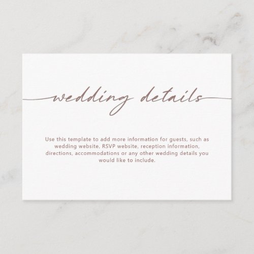 Minimalist Rustic Wedding Details Enclosure Card