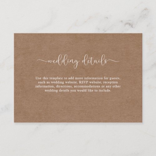 Minimalist Rustic Wedding Details Enclosure Card