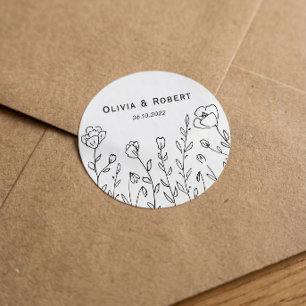 Minimalist Rustic Wildflower Wedding Classic Round Sticker