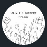 Minimalist Rustic Wildflower Wedding Classic Round Sticker<br><div class="desc">This stylish modern wedding sticker with delicate handdrawn flowers will be great for thank you gifts or favors from the newlyweds. This sticker can be easily personalized with the couple's names.</div>