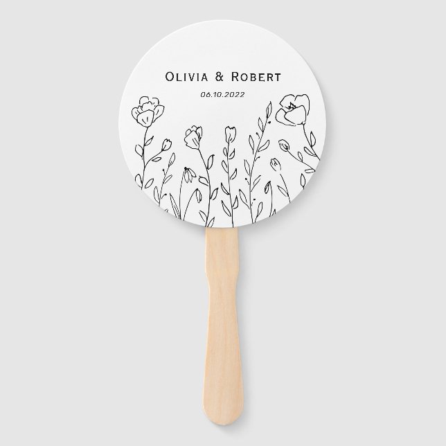 Minimalist Rustic Wildflower Wedding Hand Fan (Front)