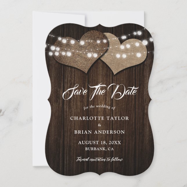 Minimalist Rustic Wood Lights Country Barn Wedding Save The Date (Front)