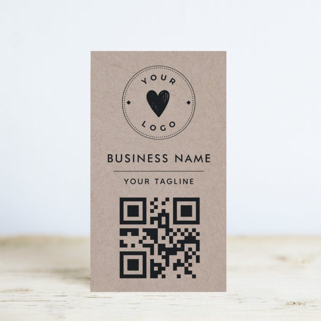 Minimalist Rusty Kraft Add Your Own Logo Qr Code B Business Card (Creator Uploaded)