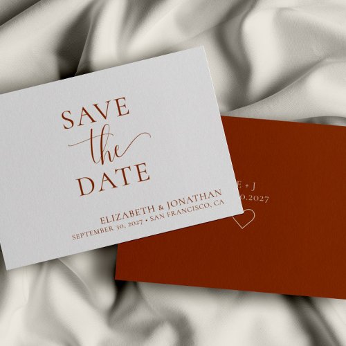 Minimalist Rusty Orange Wedding Save The Date Card