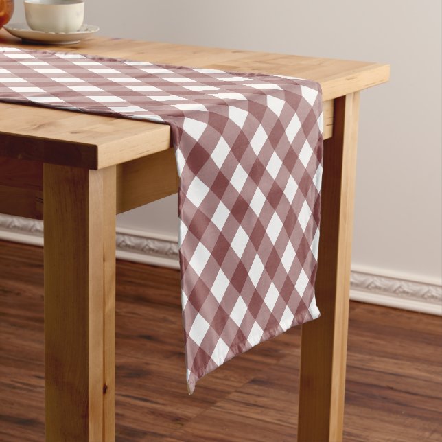 Minimalist Rusty Red Gingham Plaid Pattern Short Table Runner (In Situ)