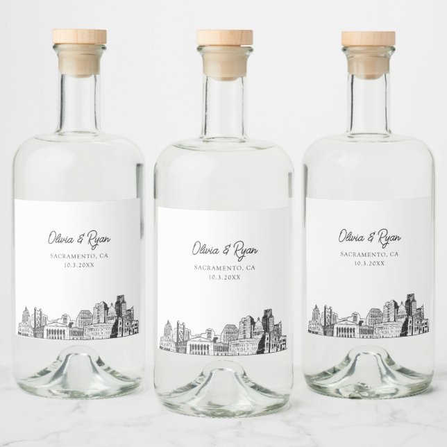 Minimalist Sacramento Wedding Custom Liquor Bottle Label (Bottles)