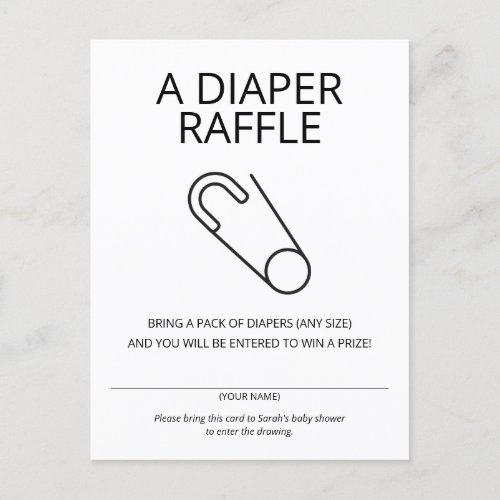 Minimalist Safety Pin Diaper Raffle Card