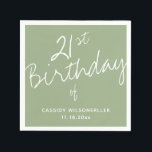 Minimalist Sage 21st Birthday Napkins<br><div class="desc">Modern 21st birthday party paper napkins with a minimalist typography design. These napkins have a sage and white color scheme. Simply add your information,  add these napkins to your cart,  then enjoy this milestone birthday!

Minimalist Sage 21st Birthday Napkins
Holidayday Design  |  Melissa Patton - Designer</div>