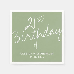 Minimalist Sage 21st Birthday Napkins