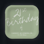 Minimalist Sage 21st Birthday Paper Plates<br><div class="desc">Modern 21st birthday party paper plates with a minimalist typography design. These plates have a sage and white color scheme. Simply add your information,  add these plates to your cart,  then enjoy this milestone birthday!

Minimalist Sage 21st Birthday Paper Plates
Holidayday Design  |  Melissa Patton - Designer</div>