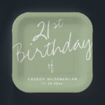 Minimalist Sage 21st Birthday Paper Plates<br><div class="desc">Modern 21st birthday party paper plates with a minimalist typography design. These plates have a sage and white color scheme. Simply add your information,  add these plates to your cart,  then enjoy this milestone birthday!

Minimalist Sage 21st Birthday Paper Plates
Holidayday Design  |  Melissa Patton - Designer</div>