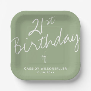 Minimalist Sage 21st Birthday Paper Plates