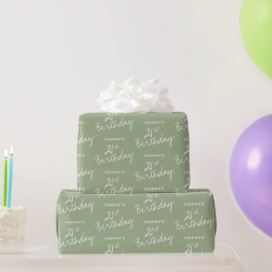 Minimalist Sage 21st Birthday Wrapping Paper
