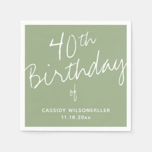 Minimalist Sage 40th Birthday Napkins