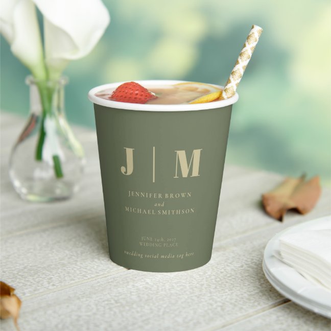 Minimalist Sage and Gold Simple Drink Wedding Paper Cups